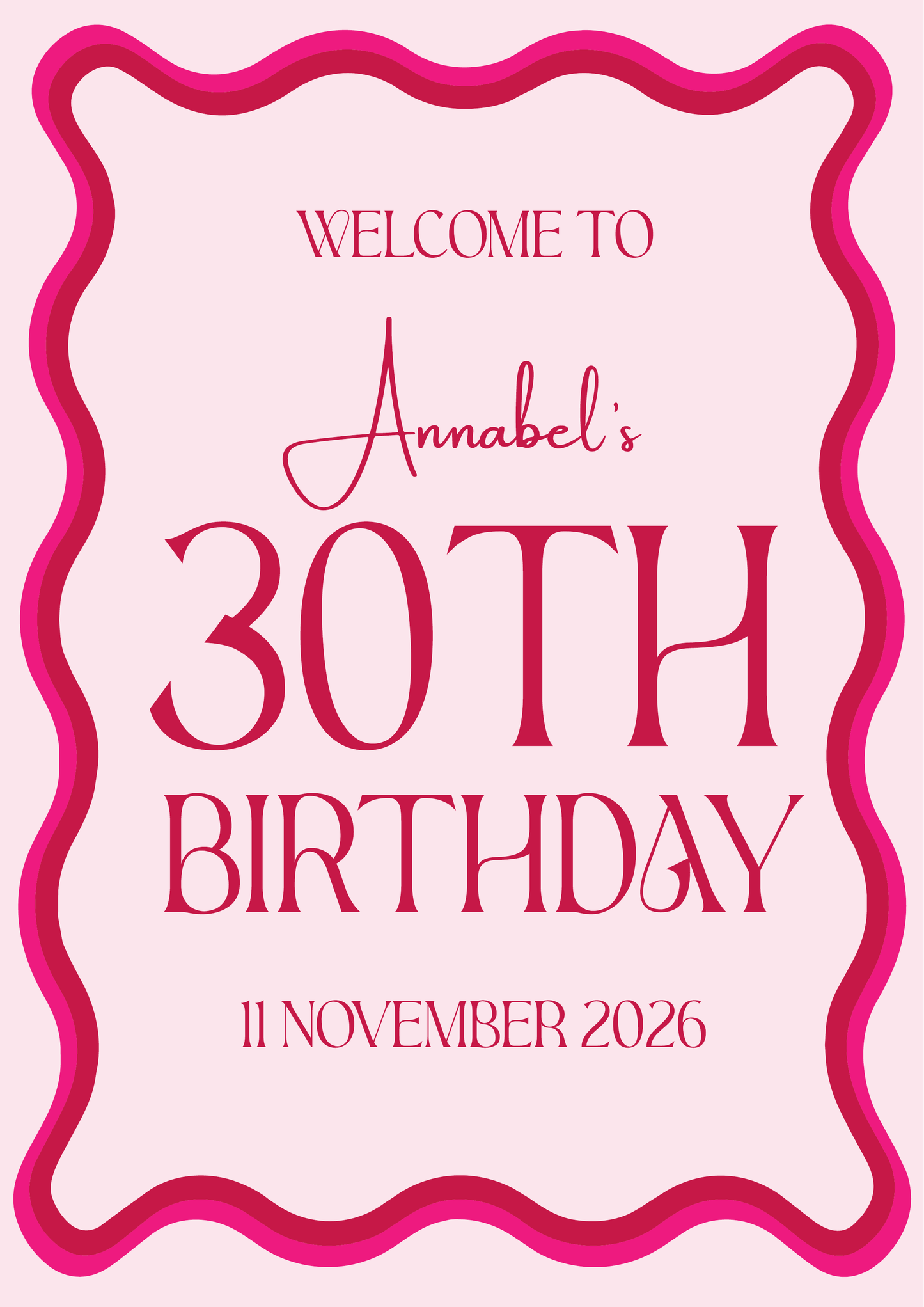 30th Birthday Pink Welcome sign