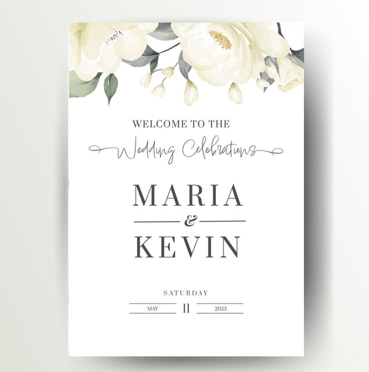 Delicate White Rose Welcome Wedding Sign - TheWeddingHub.ie