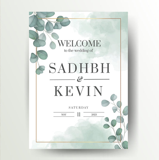 Green Eucalyptus Leaves Welcome Wedding Sign - TheWeddingHub.ie
