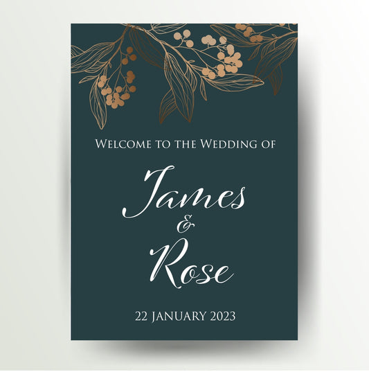 Jade Green and Rose Gold Leaf Welcome Wedding Sign - TheWeddingHub.ie