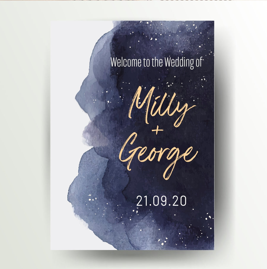 Navy watercolour personalised welcome wedding sign - Partysigns.ie