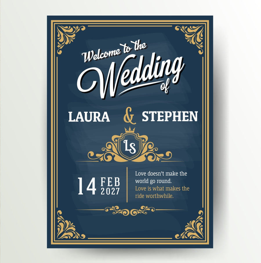 Vintage gold frame personalised welcome wedding sign - Partysigns.ie