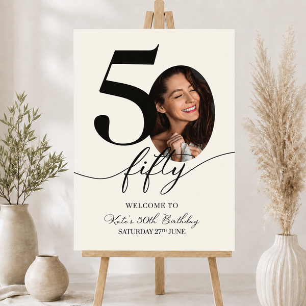 Personalised 50th birthday welcome sign with photo - Partysigns.ie