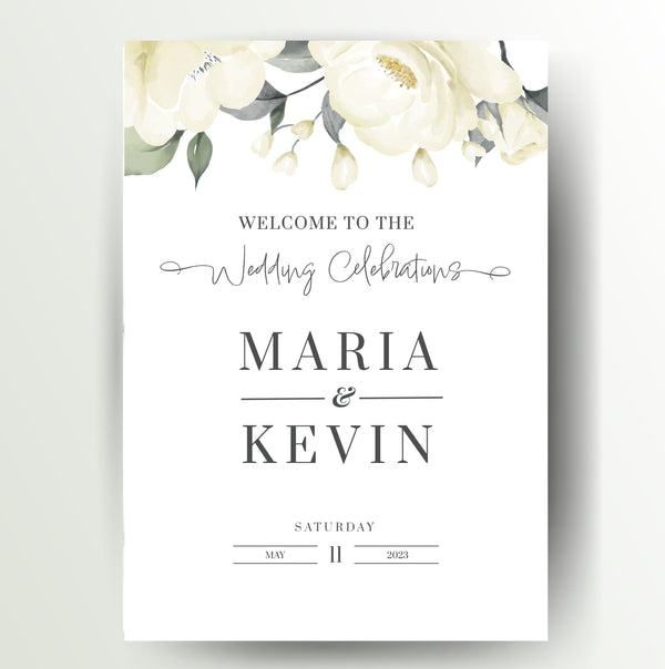 Delicate laurel leaf personalised welcome wedding sign - Partysigns.ie