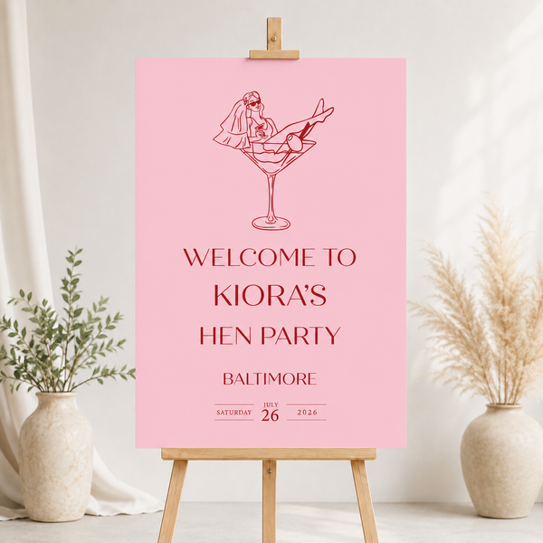 Pink hen party welcome sign personalised with the bride's name - Partysigns.ie