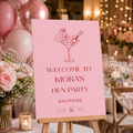 Pink hen party welcome sign on an easel - Partysigns.ie