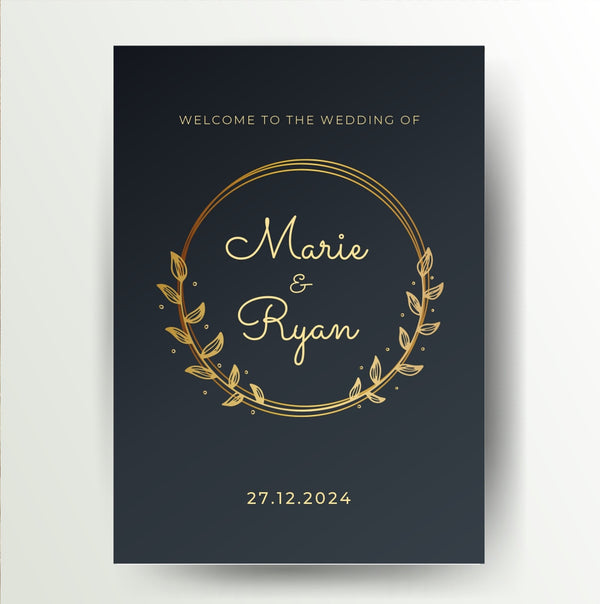 Gold laurel personalised welcome wedding sign - Partysigns.ie