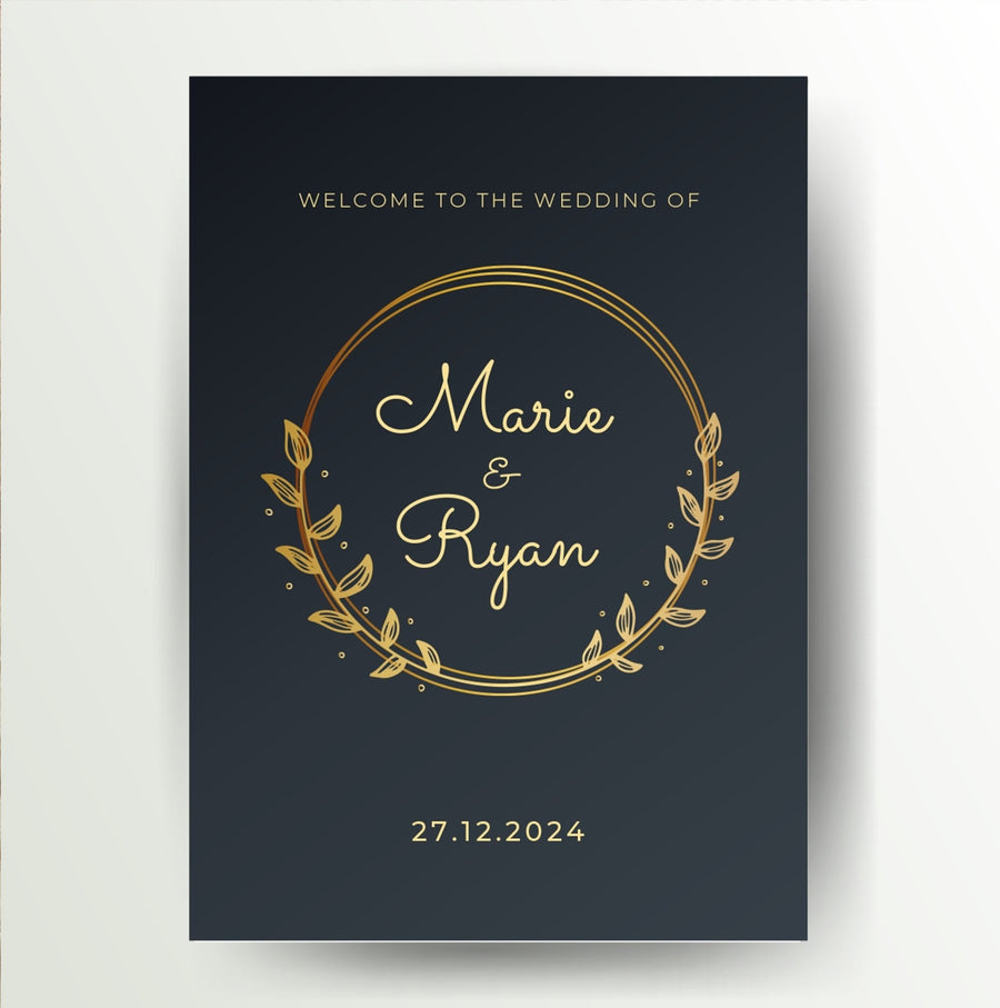 Gold laurel personalised welcome wedding sign - Partysigns.ie