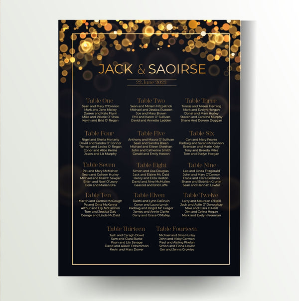 Personalised A1 wedding seating plan - Partysigns.ie