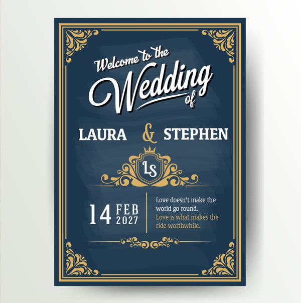 Vintage gold frame personalised welcome wedding sign - Partysigns.ie